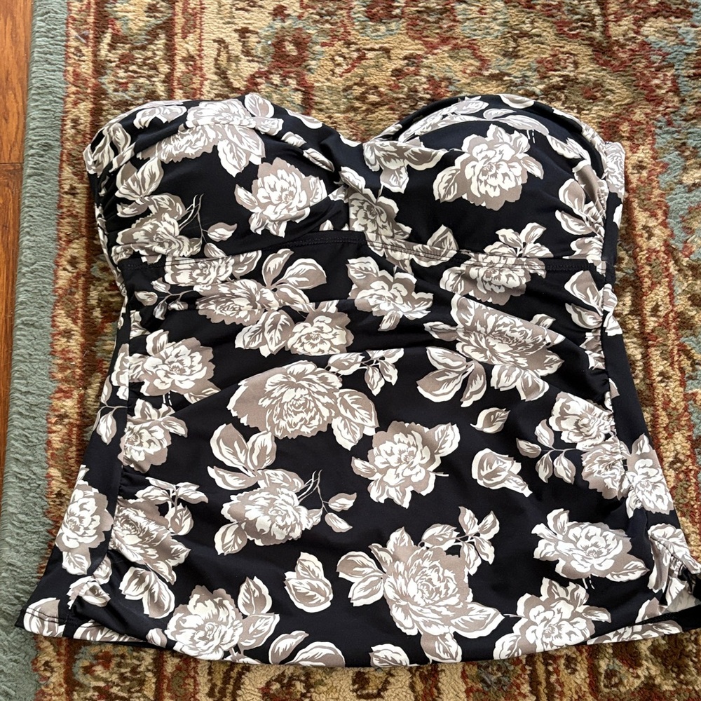 Merona Black and Cream Floral Strapless Swimdress Top